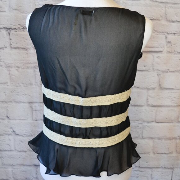 Max Studio Black Chiffon Peplum Lace Trim Sleeveless Top | Women's Size Small - Picture 9 of 11